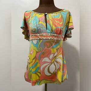 Trina Turk silk colorful top SZ Small